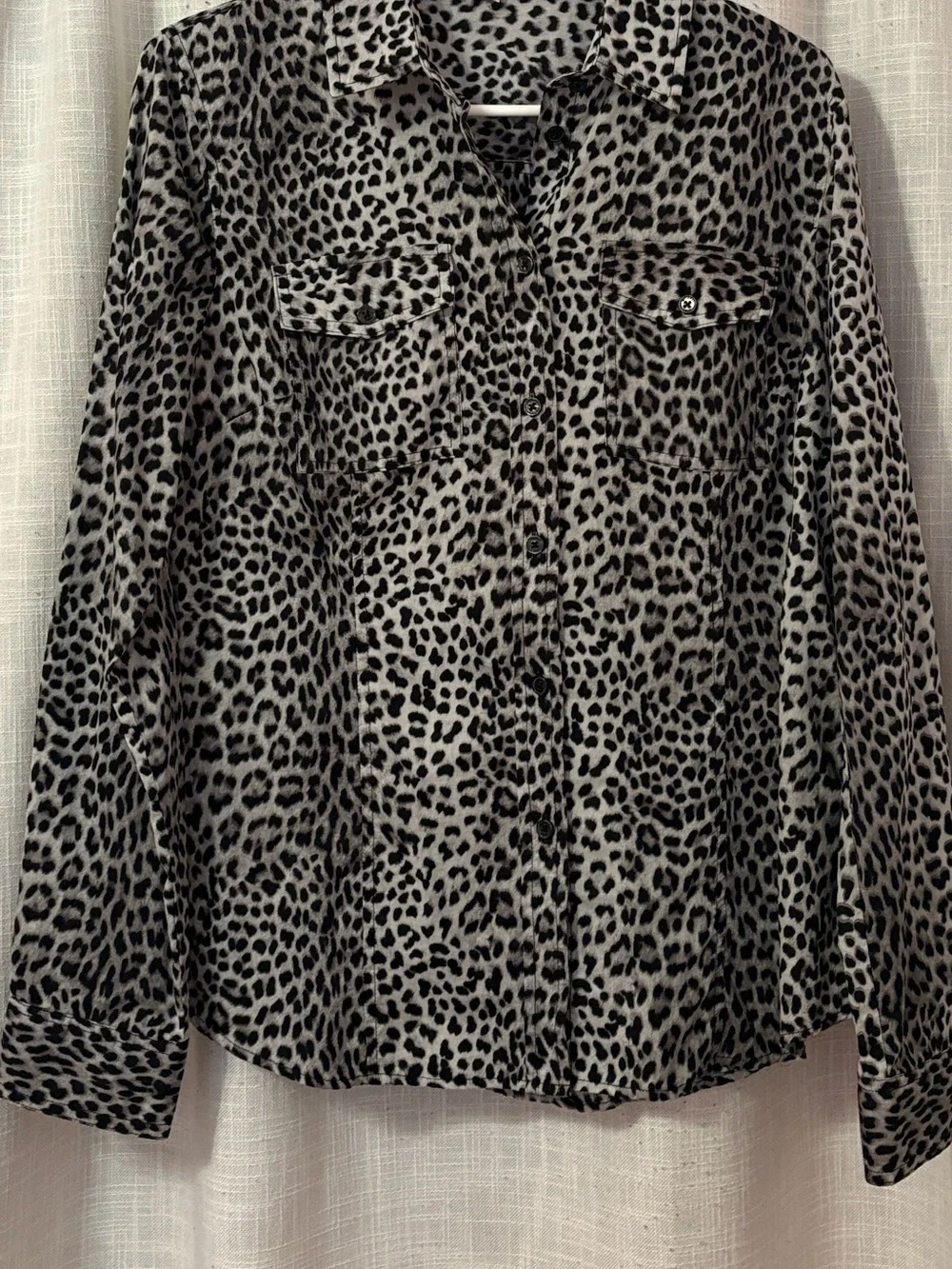 Michael Kors Gray & Black Animal Print Button Down Blouse